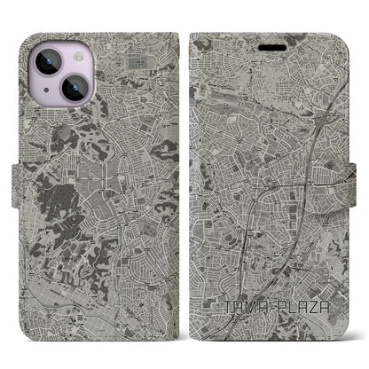 【たまプラーザ（神奈川県）】地図柄iPhoneケース（手帳タイプ）モノトーン・iPhone 14 用