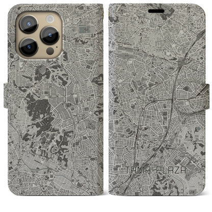【たまプラーザ（神奈川県）】地図柄iPhoneケース（手帳タイプ）モノトーン・iPhone 14 Pro Max 用