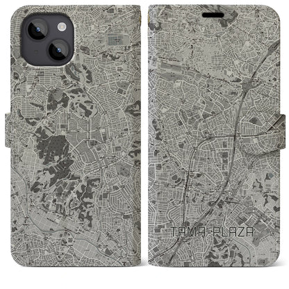【たまプラーザ（神奈川県）】地図柄iPhoneケース（手帳タイプ）モノトーン・iPhone 14 Plus 用