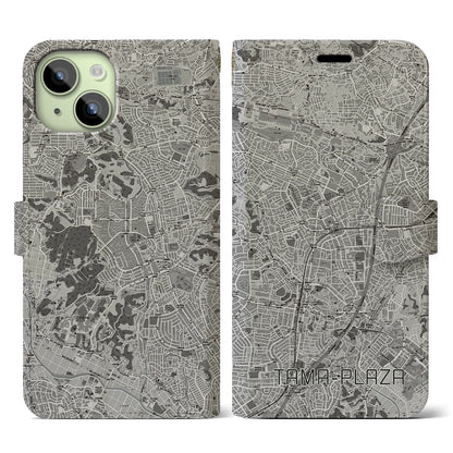 【たまプラーザ（神奈川県）】地図柄iPhoneケース（手帳タイプ）モノトーン・iPhone 15 用