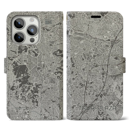 【たまプラーザ（神奈川県）】地図柄iPhoneケース（手帳タイプ）モノトーン・iPhone 15 Pro 用