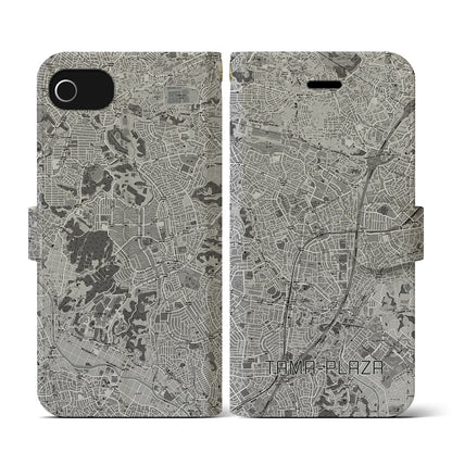 【たまプラーザ（神奈川県）】地図柄iPhoneケース（手帳タイプ）モノトーン・iPhone SE（第3 / 第2世代） / 8 / 7 / 6s / 6 用