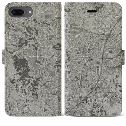【たまプラーザ（神奈川県）】地図柄iPhoneケース（手帳タイプ）モノトーン・iPhone 8Plus /7Plus / 6sPlus / 6Plus 用