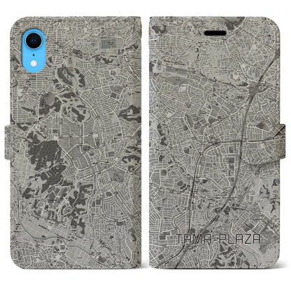 【たまプラーザ（神奈川県）】地図柄iPhoneケース（手帳タイプ）モノトーン・iPhone XR 用