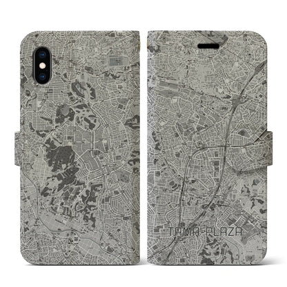 【たまプラーザ（神奈川県）】地図柄iPhoneケース（手帳タイプ）モノトーン・iPhone XS / X 用