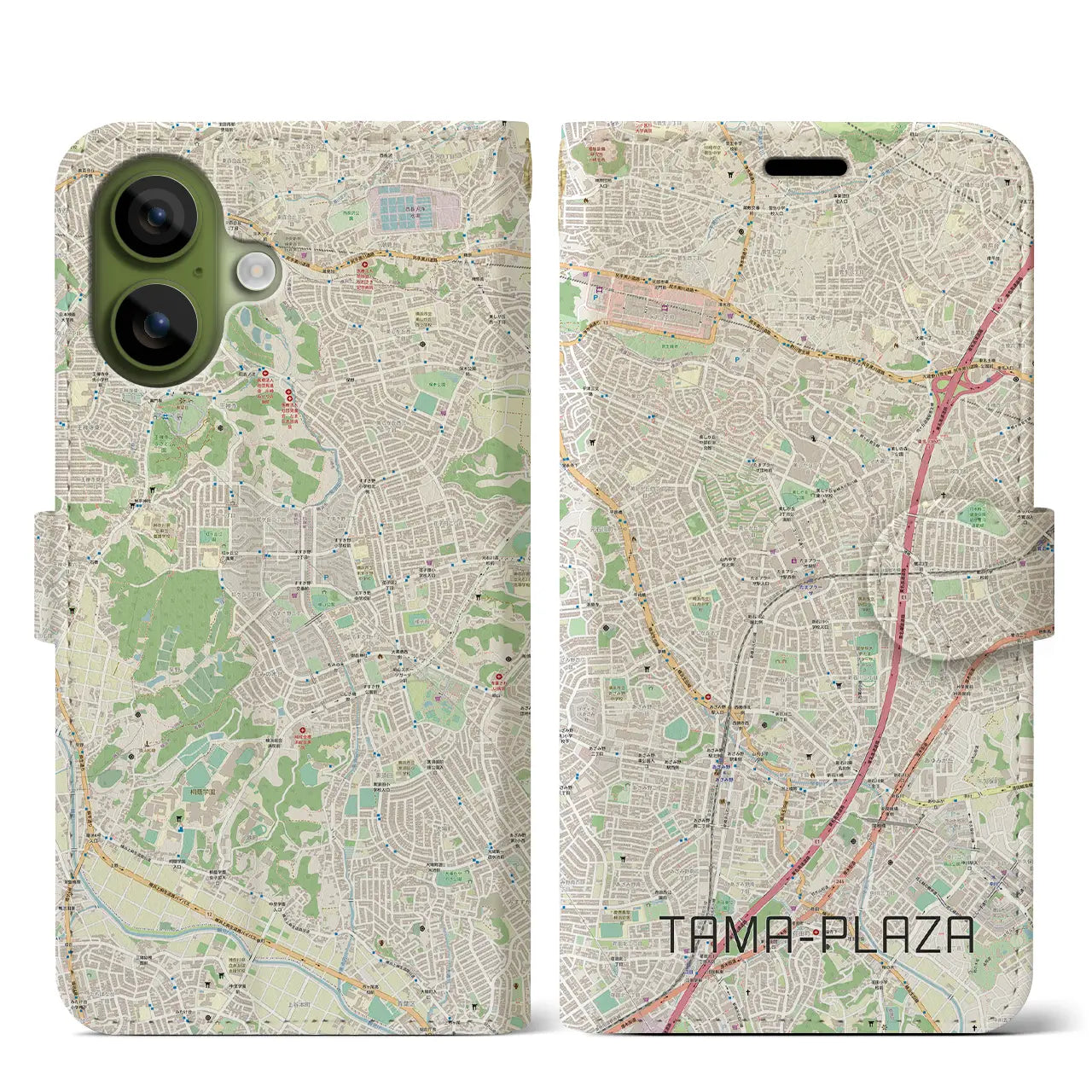 【たまプラーザ（神奈川県）】地図柄iPhoneケース（手帳タイプ）