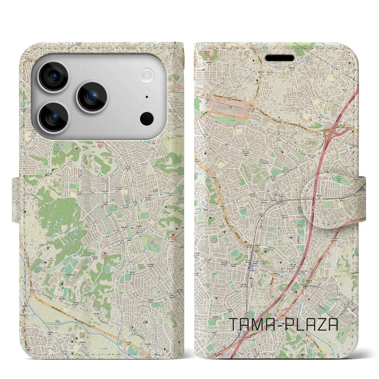 【たまプラーザ（神奈川県）】地図柄iPhoneケース（手帳タイプ）