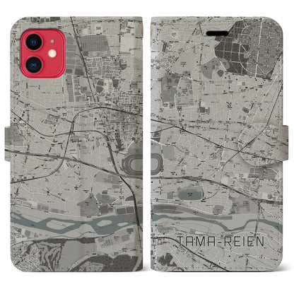 【多磨霊園（東京都）】地図柄iPhoneケース（手帳タイプ）モノトーン・iPhone 11 用