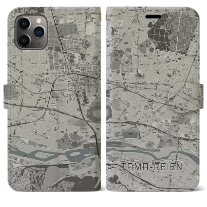 【多磨霊園（東京都）】地図柄iPhoneケース（手帳タイプ）モノトーン・iPhone 11 Pro Max 用