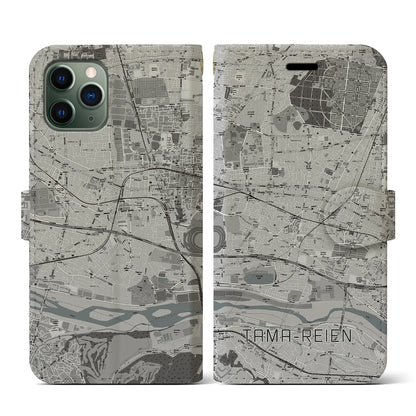 【多磨霊園（東京都）】地図柄iPhoneケース（手帳タイプ）モノトーン・iPhone 11 Pro 用