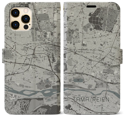 【多磨霊園（東京都）】地図柄iPhoneケース（手帳タイプ）モノトーン・iPhone 12 Pro Max 用