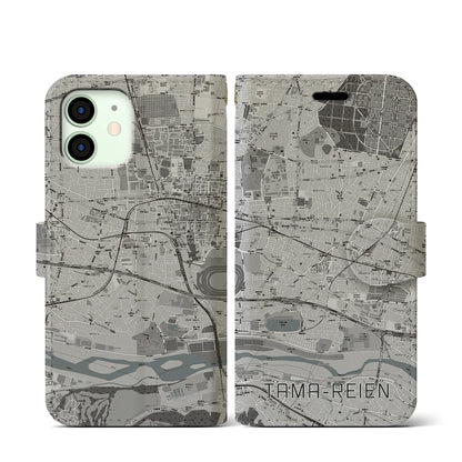 【多磨霊園（東京都）】地図柄iPhoneケース（手帳タイプ）モノトーン・iPhone 12 mini 用