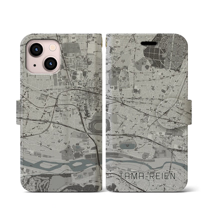 【多磨霊園（東京都）】地図柄iPhoneケース（手帳タイプ）モノトーン・iPhone 13 mini 用