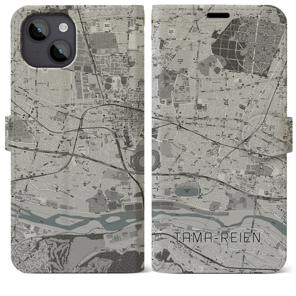 【多磨霊園（東京都）】地図柄iPhoneケース（手帳タイプ）モノトーン・iPhone 14 Plus 用