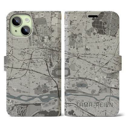 【多磨霊園（東京都）】地図柄iPhoneケース（手帳タイプ）モノトーン・iPhone 15 用