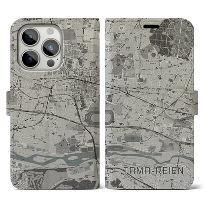 【多磨霊園（東京都）】地図柄iPhoneケース（手帳タイプ）モノトーン・iPhone 15 Pro 用