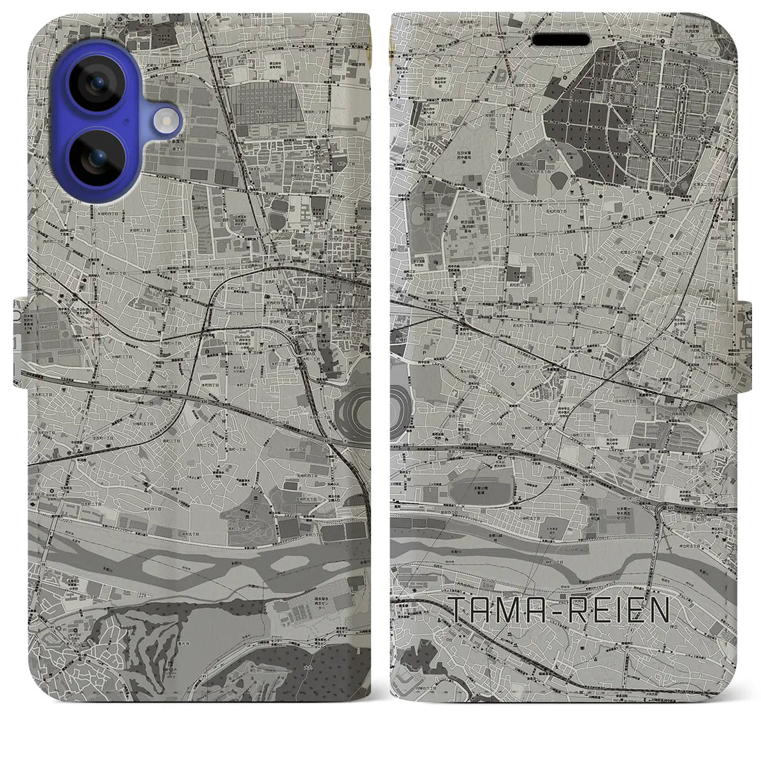 【多磨霊園(東京都)】地図柄iPhoneケース(手帳タイプ)モノトーン・iPhone 16 Pro Max 用