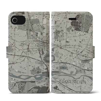 【多磨霊園（東京都）】地図柄iPhoneケース（手帳タイプ）モノトーン・iPhone SE（第3 / 第2世代） / 8 / 7 / 6s / 6 用