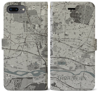 【多磨霊園（東京都）】地図柄iPhoneケース（手帳タイプ）モノトーン・iPhone 8Plus /7Plus / 6sPlus / 6Plus 用