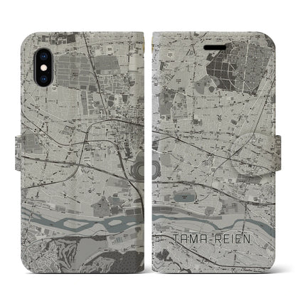 【多磨霊園（東京都）】地図柄iPhoneケース（手帳タイプ）モノトーン・iPhone XS / X 用