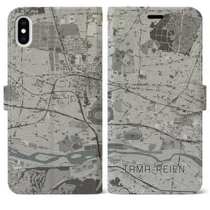 【多磨霊園（東京都）】地図柄iPhoneケース（手帳タイプ）モノトーン・iPhone XS Max 用