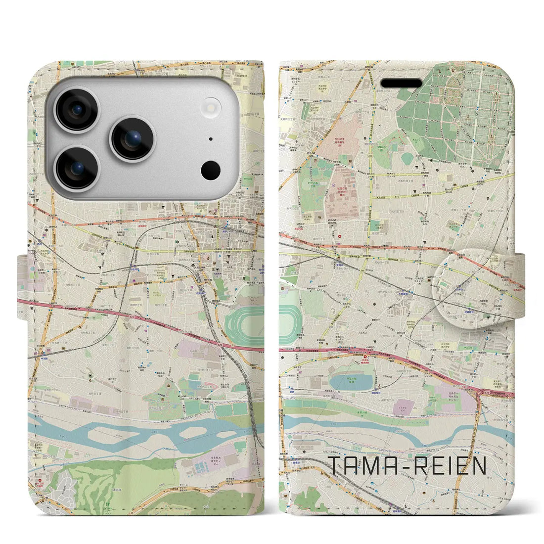 【多磨霊園（東京都）】地図柄iPhoneケース（手帳タイプ）モノトーン・iPhone 17 Pro Max 用