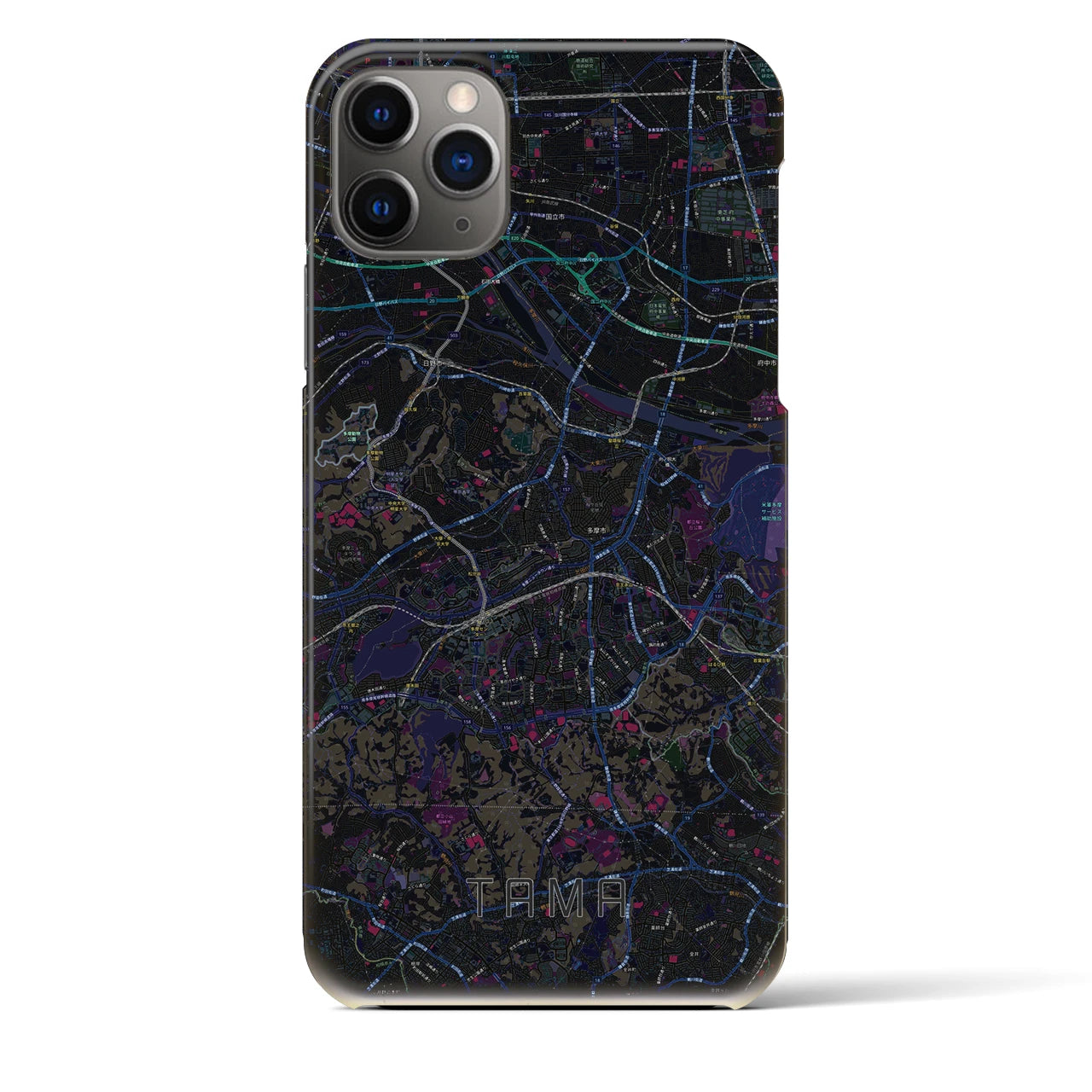【多摩】地図柄iPhoneケース（バックカバータイプ・ブラック）iPhone 11 Pro Max 用