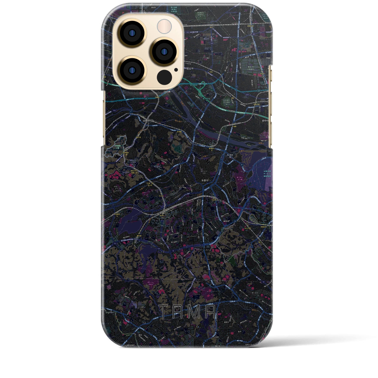 【多摩】地図柄iPhoneケース（バックカバータイプ・ブラック）iPhone 12 Pro Max 用