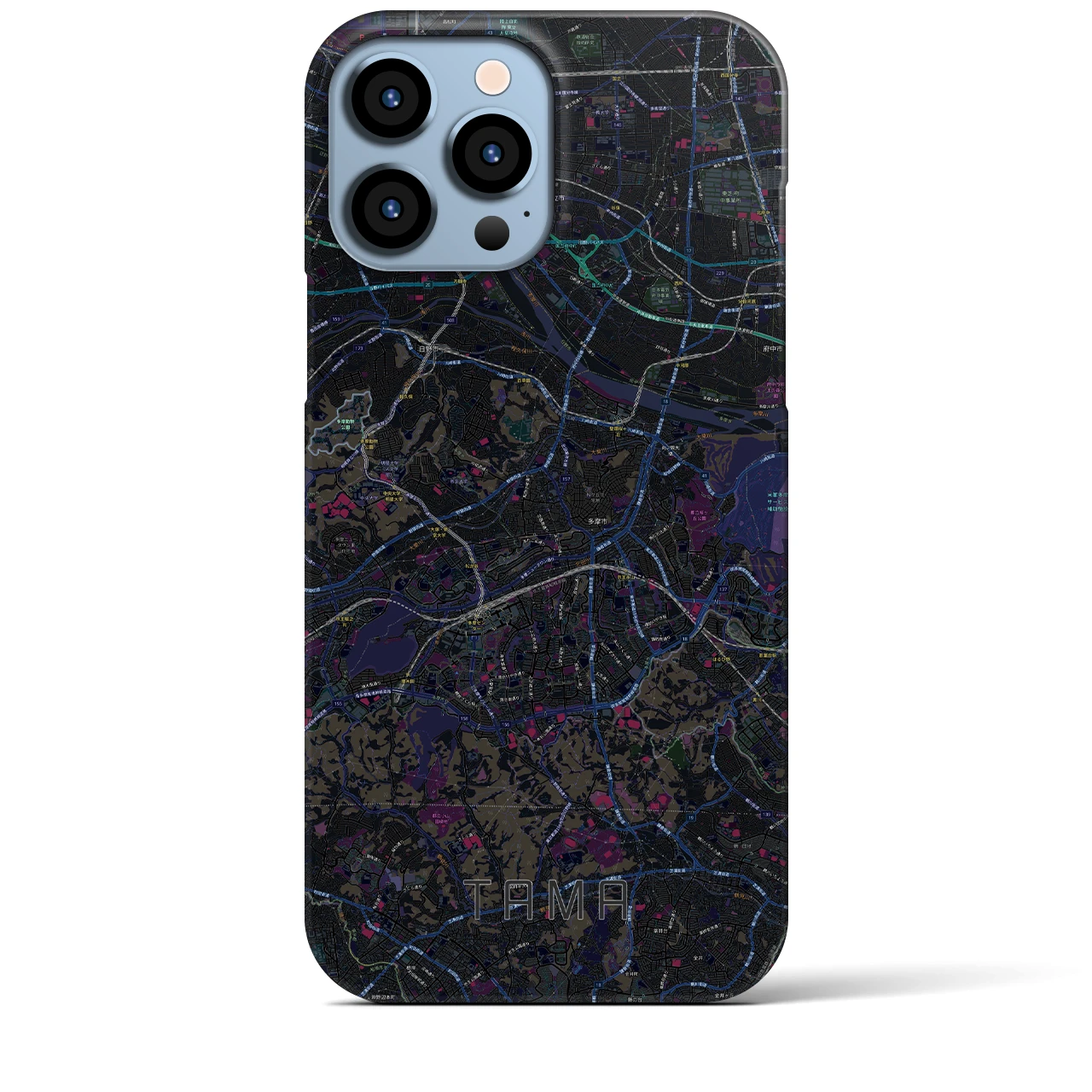 【多摩】地図柄iPhoneケース（バックカバータイプ・ブラック）iPhone 13 Pro Max 用