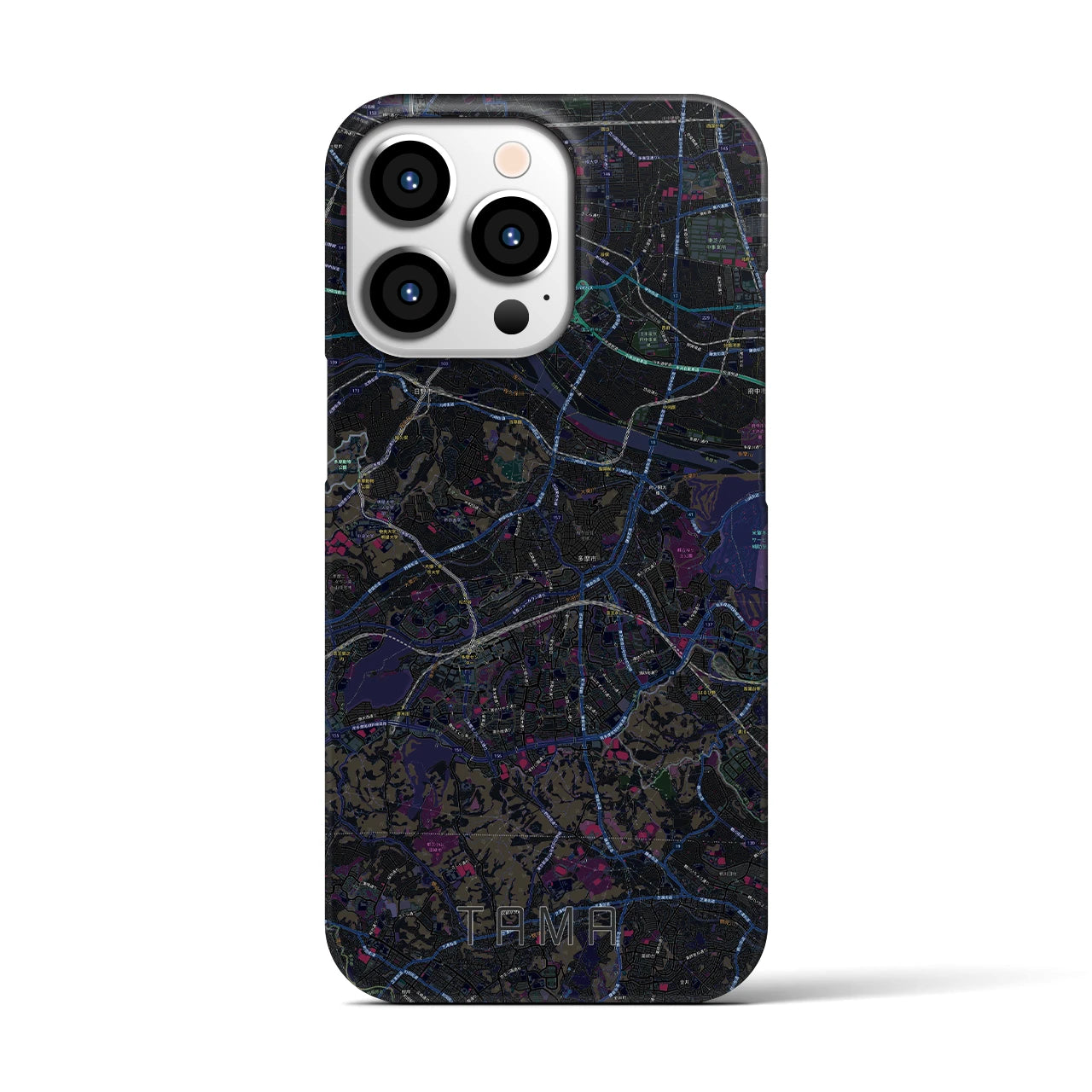 【多摩】地図柄iPhoneケース（バックカバータイプ・ブラック）iPhone 13 Pro 用