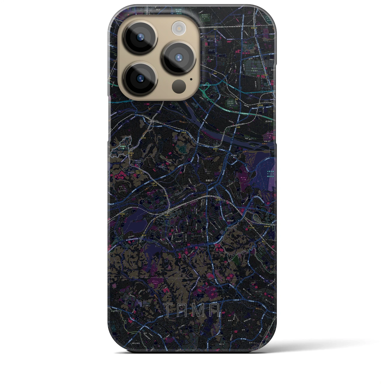 【多摩】地図柄iPhoneケース（バックカバータイプ・ブラック）iPhone 14 Pro Max 用