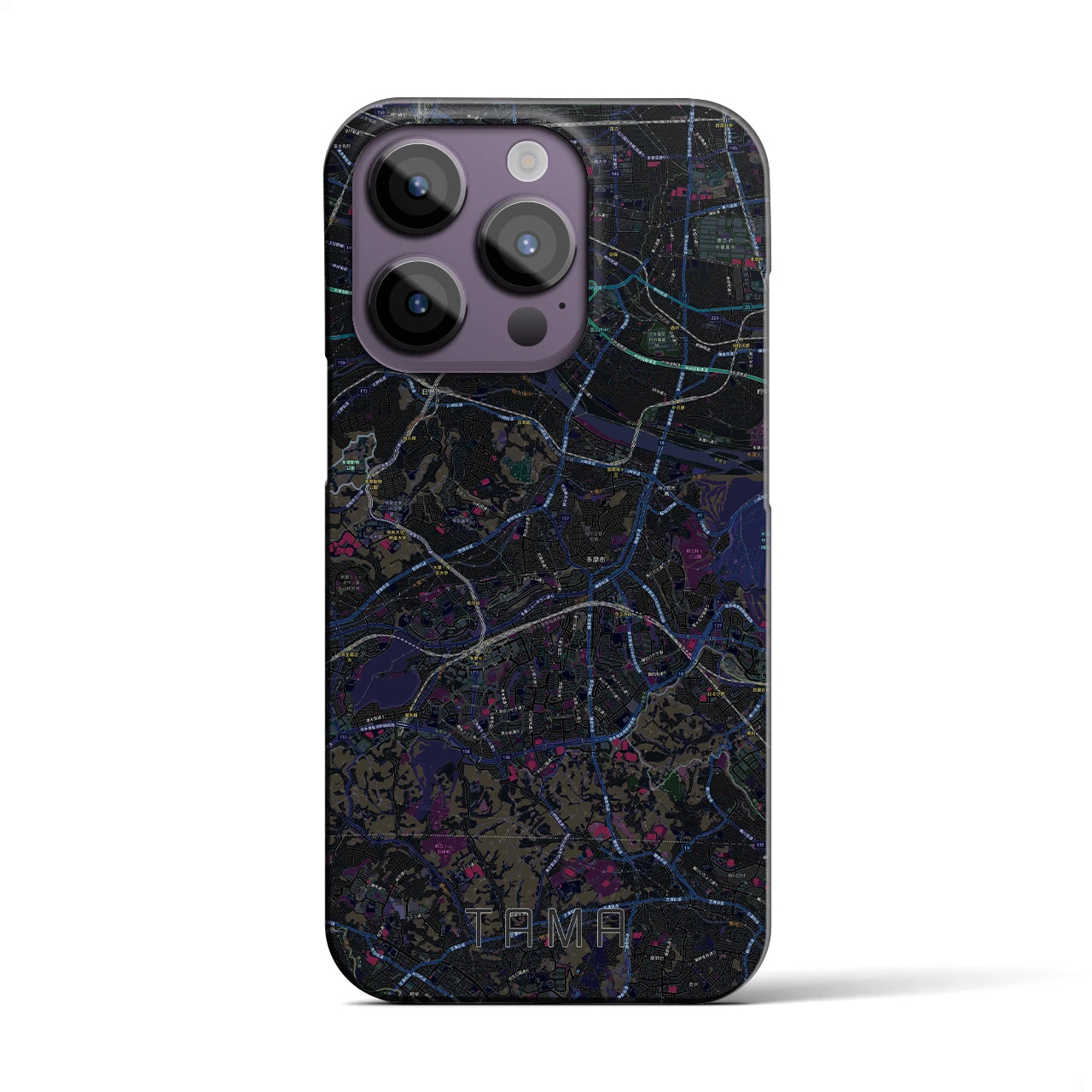 【多摩】地図柄iPhoneケース（バックカバータイプ・ブラック）iPhone 14 Pro 用