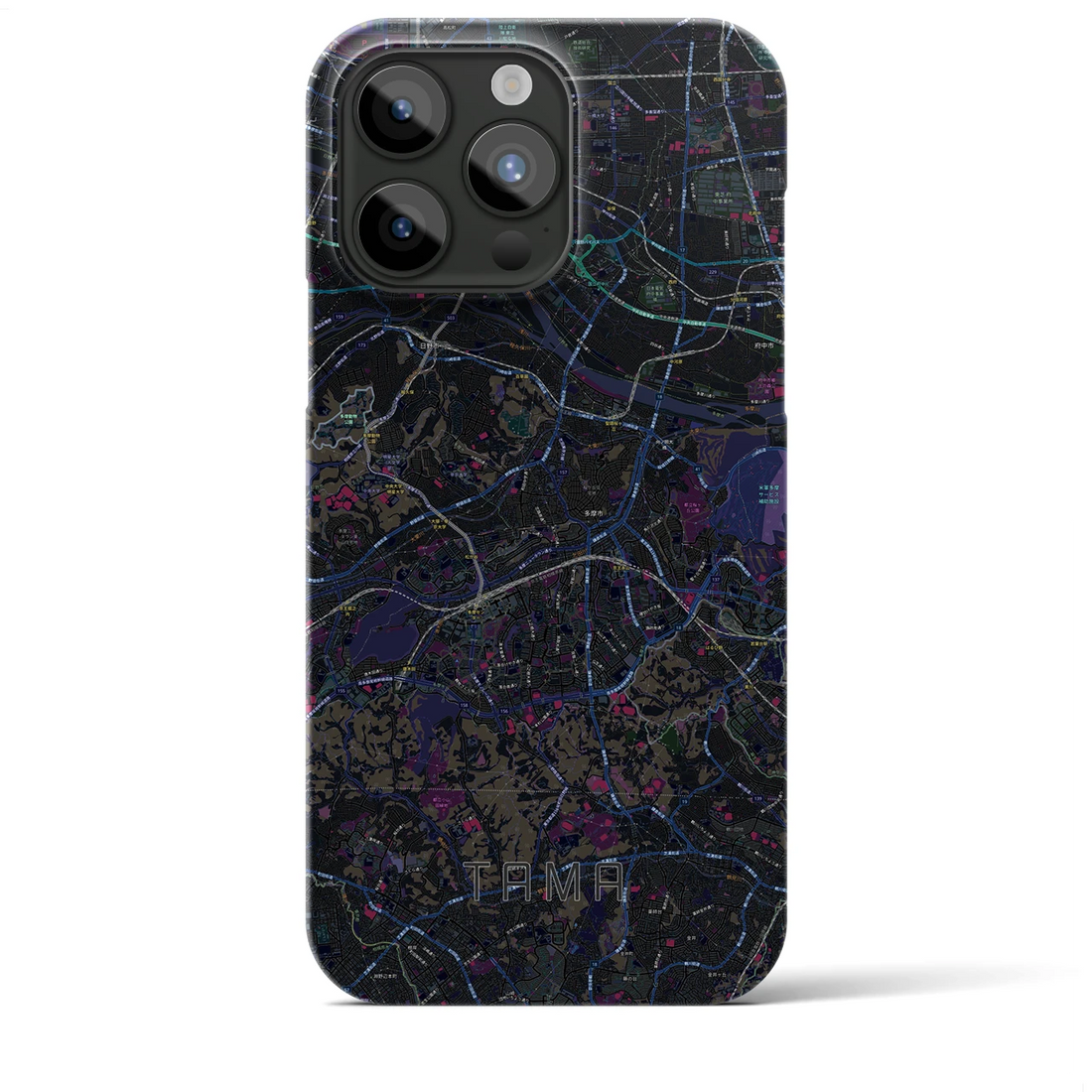 【多摩】地図柄iPhoneケース（バックカバータイプ・ブラック）iPhone 15 Pro Max 用