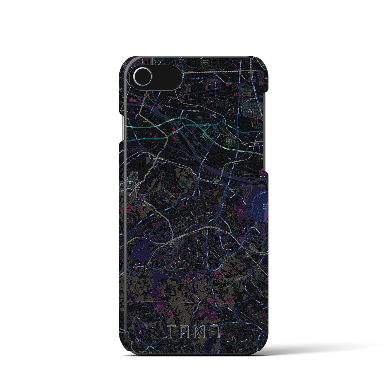 【多摩】地図柄iPhoneケース（バックカバータイプ・ブラック）iPhone SE（第3 / 第2世代） / 8 / 7 / 6s / 6 用