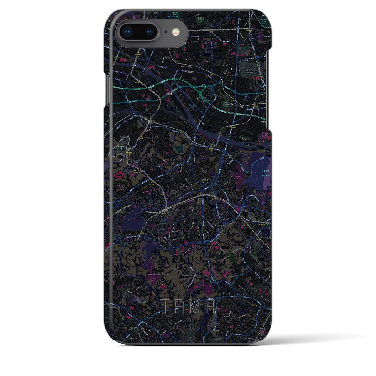 【多摩】地図柄iPhoneケース（バックカバータイプ・ブラック）iPhone 8Plus /7Plus / 6sPlus / 6Plus 用
