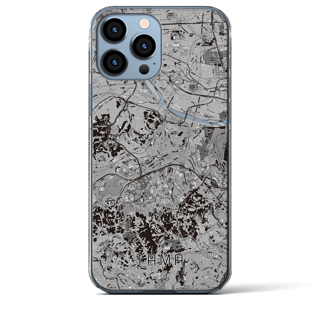 【多摩】地図柄iPhoneケース（クリアタイプ・モノトーン）iPhone 13 Pro Max 用