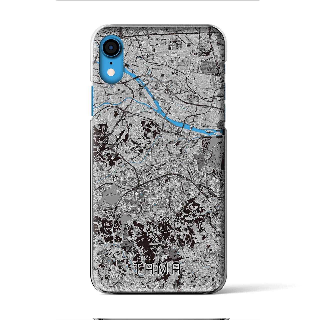 【多摩】地図柄iPhoneケース（クリアタイプ・モノトーン）iPhone XR 用
