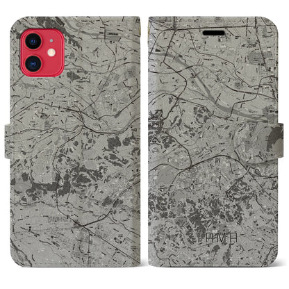 【多摩（東京都）】地図柄iPhoneケース（手帳タイプ）モノトーン・iPhone 11 用