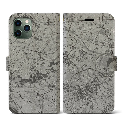 【多摩（東京都）】地図柄iPhoneケース（手帳タイプ）モノトーン・iPhone 11 Pro 用