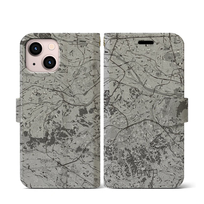 【多摩（東京都）】地図柄iPhoneケース（手帳タイプ）モノトーン・iPhone 13 mini 用