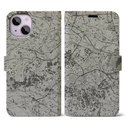 【多摩（東京都）】地図柄iPhoneケース（手帳タイプ）モノトーン・iPhone 14 用