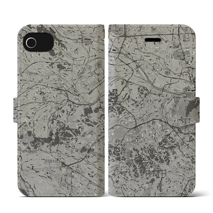 【多摩（東京都）】地図柄iPhoneケース（手帳タイプ）モノトーン・iPhone SE（第3 / 第2世代） / 8 / 7 / 6s / 6 用