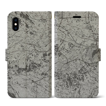 【多摩（東京都）】地図柄iPhoneケース（手帳タイプ）モノトーン・iPhone XS / X 用