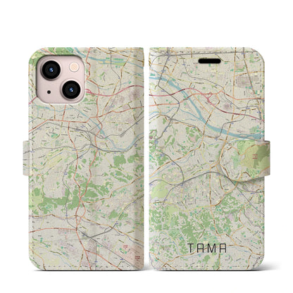 【多摩（東京都）】地図柄iPhoneケース（手帳タイプ）ナチュラル・iPhone 13 mini 用