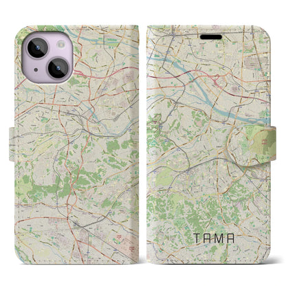 【多摩（東京都）】地図柄iPhoneケース（手帳タイプ）ナチュラル・iPhone 14 用