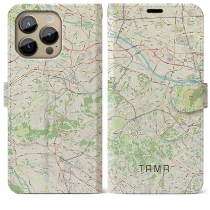 【多摩（東京都）】地図柄iPhoneケース（手帳タイプ）ナチュラル・iPhone 14 Pro Max 用