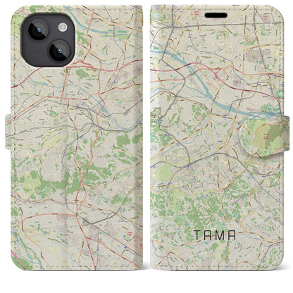 【多摩（東京都）】地図柄iPhoneケース（手帳タイプ）ナチュラル・iPhone 14 Plus 用