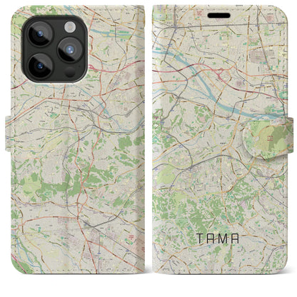 【多摩（東京都）】地図柄iPhoneケース（手帳タイプ）ナチュラル・iPhone 15 Pro Max 用