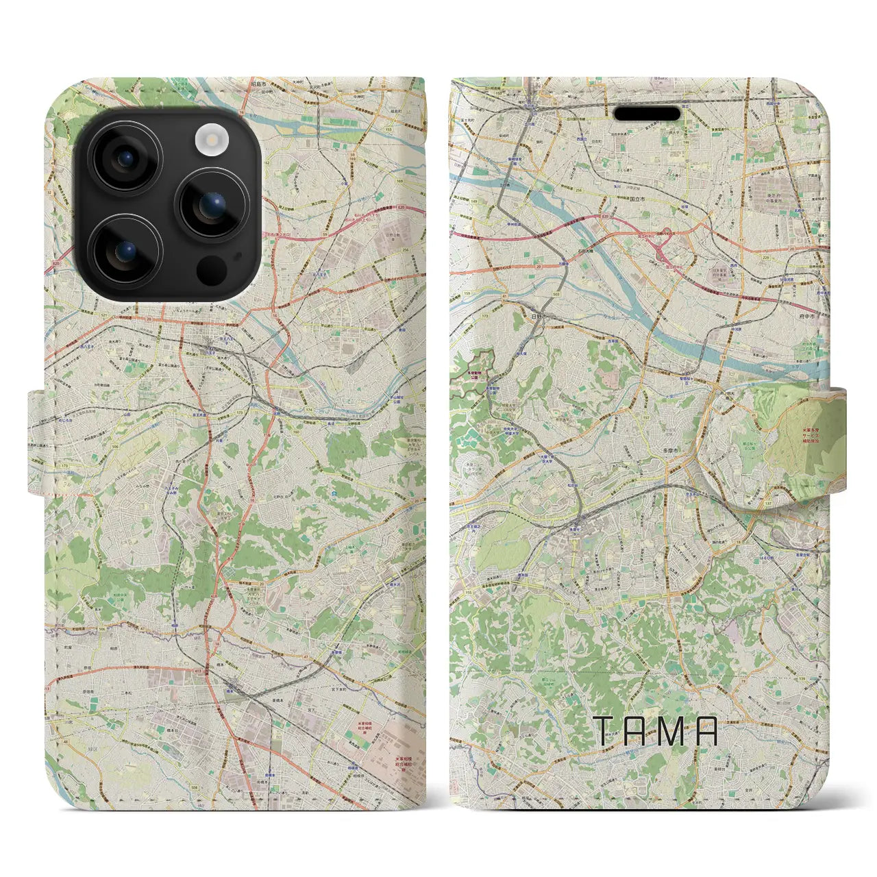 【多摩（東京都）】地図柄iPhoneケース（手帳タイプ）ナチュラル・iPhone 16 用