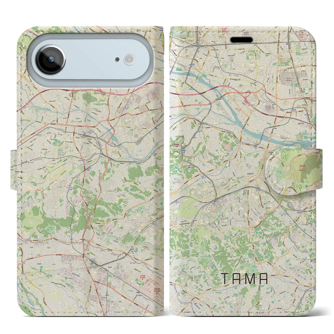 【多摩(東京都)】地図柄iPhoneケース(手帳タイプ)モノトーン・iPhone 17 Pro Max 用